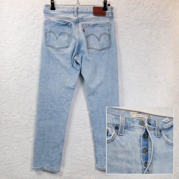 Levi's Denim - Levis Womens 501 Wedgie Straight High Rise Jeans 26x26 Button Fly Boho Light Wsh